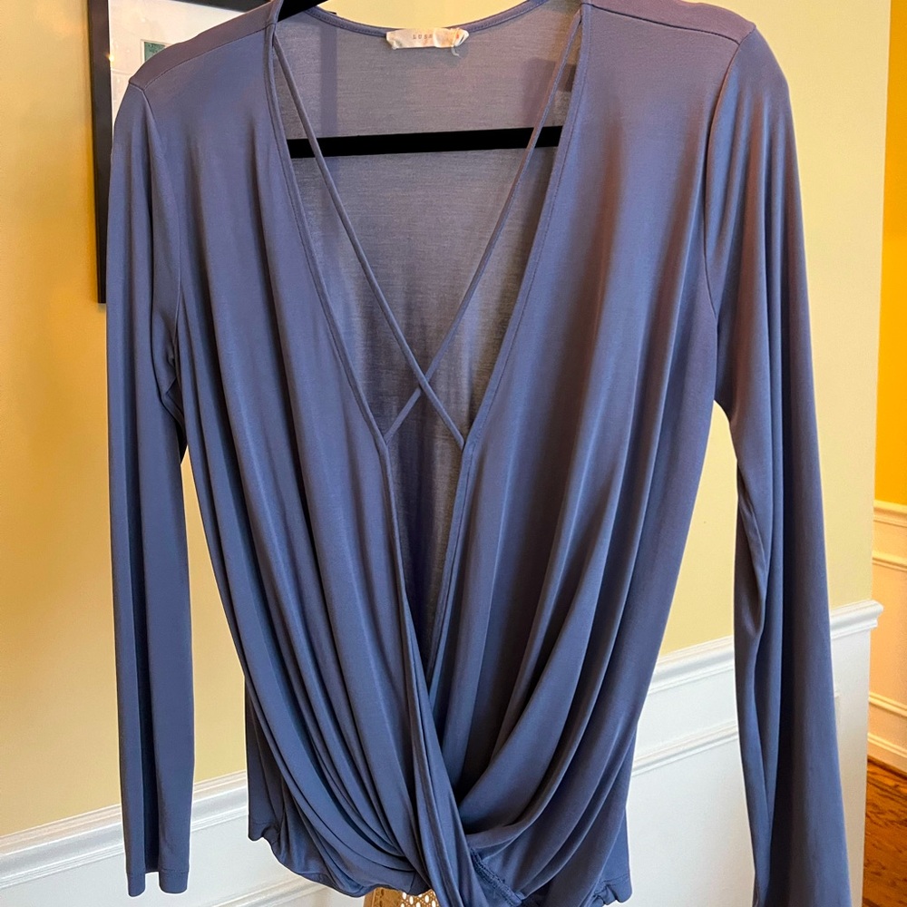 Lush Deep Blue Draped Blouse